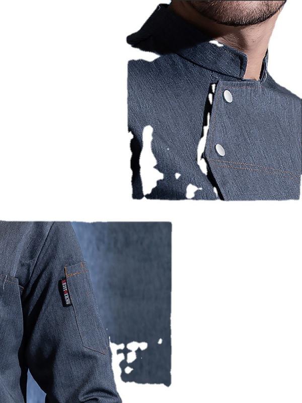 コックコート メンズ ホテル レストラン 厨房 調理場 飲食店 給食 業務用 吸湿速乾 長袖 ユニフォーム 作業着 制服 綿混 ポリエステル混 プロ仕様 秋冬 セット 高級感 シンプル グレー ブラック ホワイト