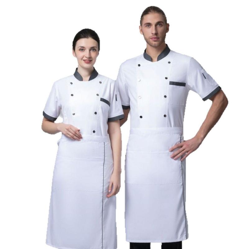 コックコート シェフ服 男性用 半袖 春夏 接触冷感 吸湿速乾 綿混紡 業務用 飲食店 ホテル レストラン 厨房 キッチン 制服 ユニフォーム 作業服 高級感 黒 赤 白