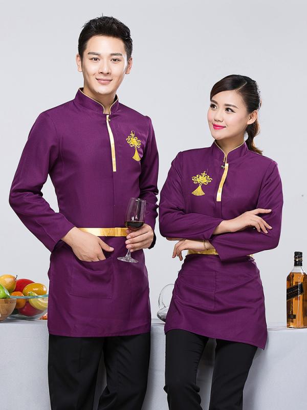 制服 レディース 女性用 秋冬 飲食店 ホテル カフェ レストラン ケーキ店 ベーカリー 中華料理店 接客業 ホールスタッフ 長袖 保温 防寒 作業服 ユニフォーム 麻 リネン素材 ゆったり