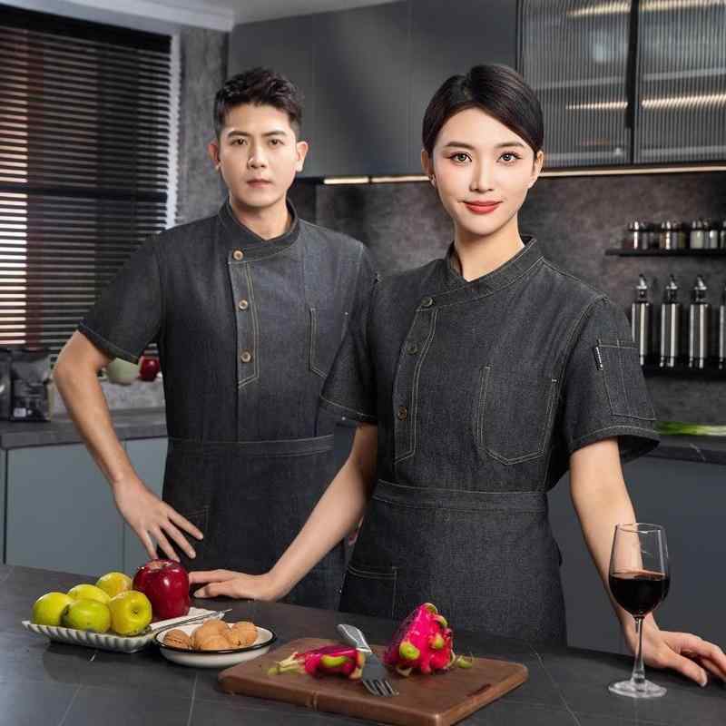 コック服 メンズ 夏季 半袖 綿 ポリエステル素材 透湿 ゆったりサイズ エプロン付き 飲食店 厨房 作業..