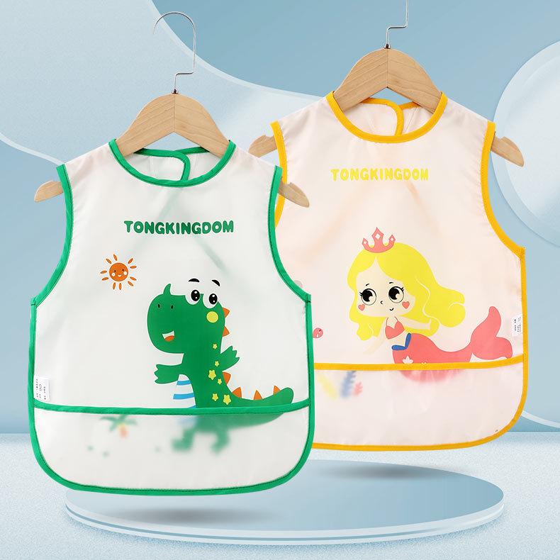 スモック ベビー 赤ちゃん 子供 食事用 離乳食 食べこぼし防止 防水 防汚 薄手 軽量 ノースリーブ 長袖 男女兼用 ポリエステル キャラクター アニマル柄 かわいい 夏 サマー 速乾