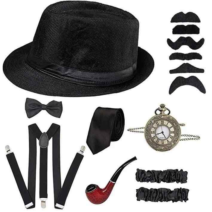 コスチューム メンズ 男性用 1920年代 レトロ クラシック フェドラハット ジャズハット パイプ 懐中時..