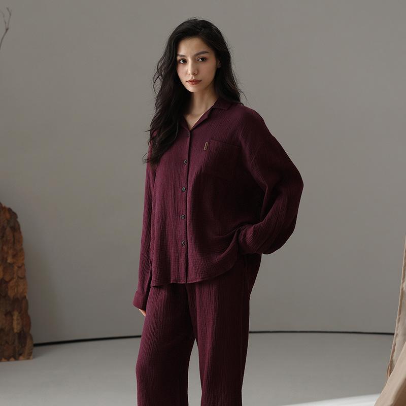 パジャマ レディース 綿 ダブルガーゼ コットン ガーゼ シンプル 快適 リラックス 普段使い ルームウェ..