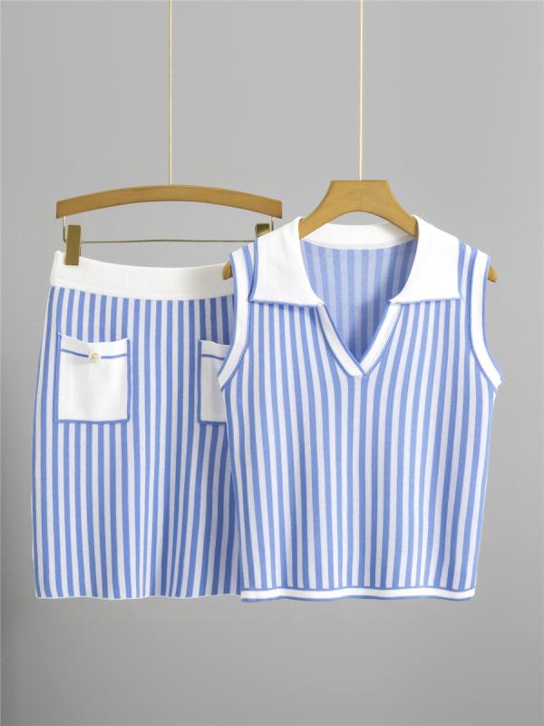 セットアップ レディース 学院風 ストライプ柄 長袖シャツ ベスト ハイウエスト ミニスカート ウエスト..