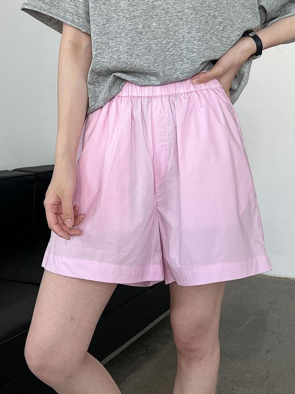 ショートパンツ レディース 三分丈 綿 ハイウエスト ストレート Aライン ワイド 薄手 日韓カジュアル シンプル 細見え ゴムウエスト ポケット 春夏