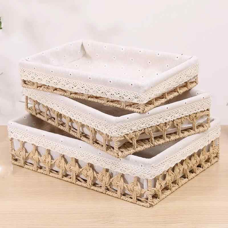 収納バスケット 紙籐 籐編み風 手編み 卓上 玄関 リビング 寝室 小物入れ 雑貨 整理整頓 本 鍵 リモコ..