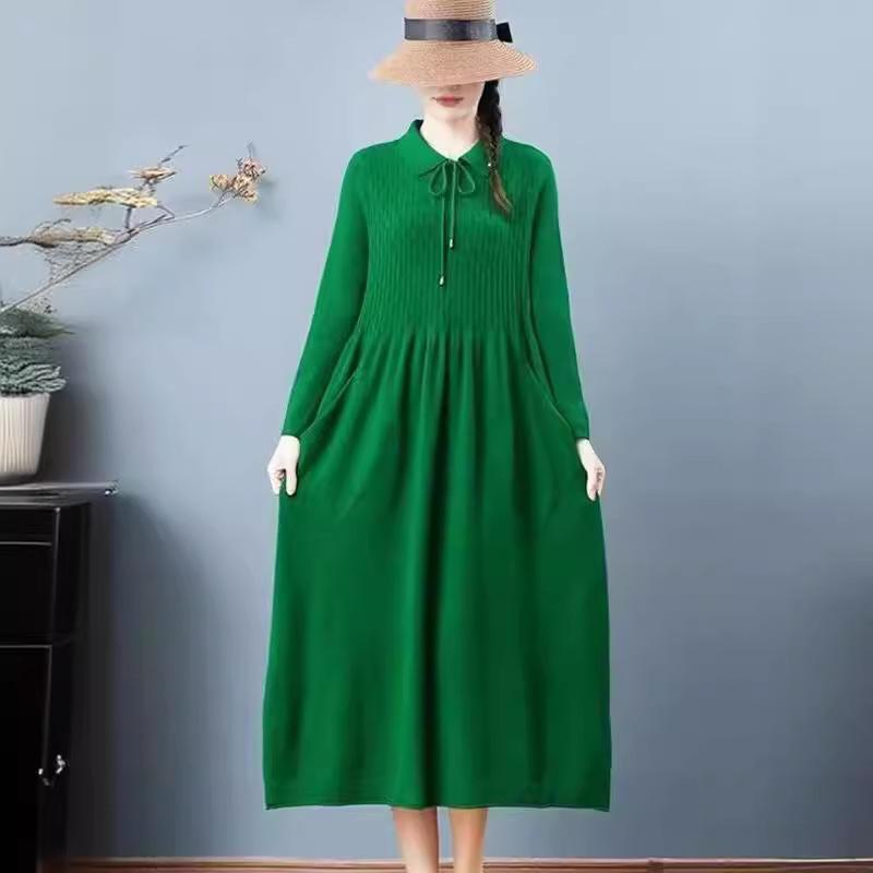 ワンピース レディース 秋冬 ニット セーター ロング丈 ゆったり オーバーサイズ 体型カバー 着痩せ A..