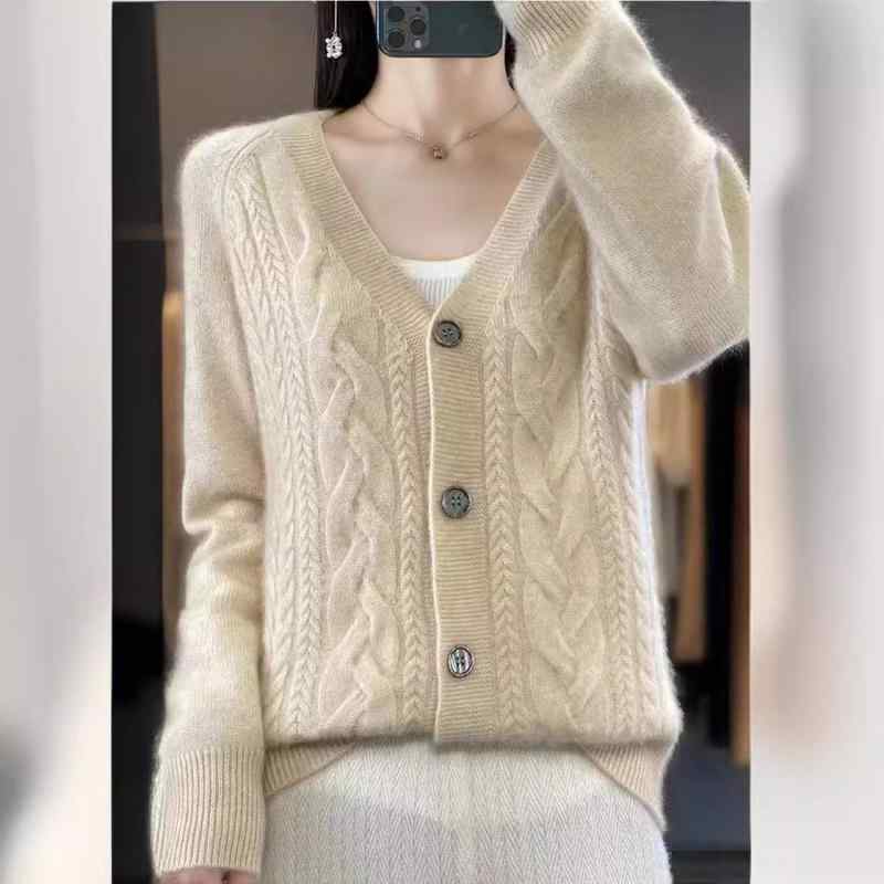 カーディガン レディース 女性用 レトロ カジュアル ニット Vネック 長袖 厚手 ゆったり ウール混 トッ..