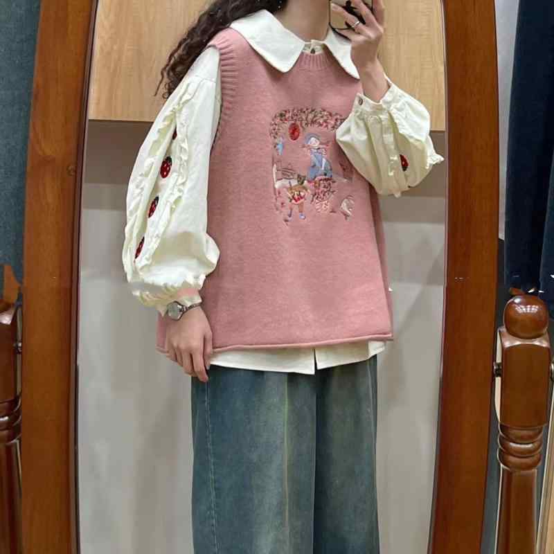 ベスト レディース ブランコガール 刺繡 ノースリーブ ニット ジレ ゆったり 大きいサイズ ビッグシル..