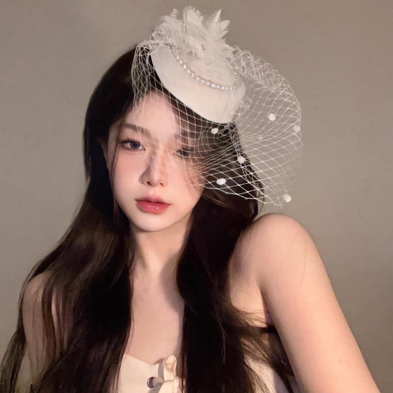 ヘッドドレス レディース ファシネーター ミニハット レトロ ヴィンテージ風 中華風 メッシュ ベール チュール ブライダル ウェディング 結婚式 チャイナドレス フォーマル パーティー お呼ばれ サイドクリップ ヘアアクセサリー パール