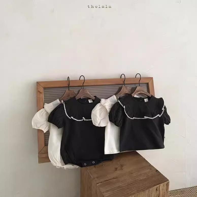 ロンパース ベビー 女の子 韓国 おしゃれ フリル パフスリーブ 黒 綿 コットン 薄手 夏 普段使い かわいい トップス ショートパンツ風