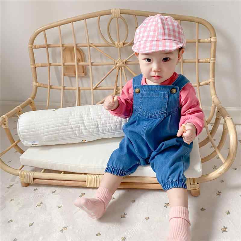 ロンパース ベビー 幼児 男女兼用 デニム カバーオール サロペット オーバーオール つなぎ ノースリーブ ギャザー 綿 コットン ショート丈 スナップボタン 春秋 お出かけ