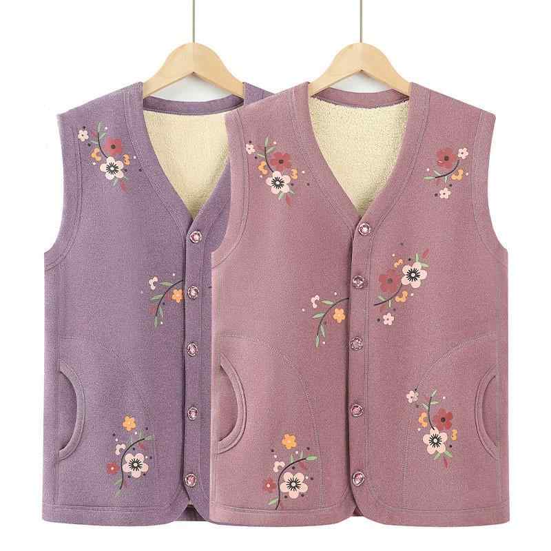 ベスト レディース シニア 中高年 祖母 母親 春物 保温 裏起毛 厚手 ゆったり アウター 重ね着 普段使い