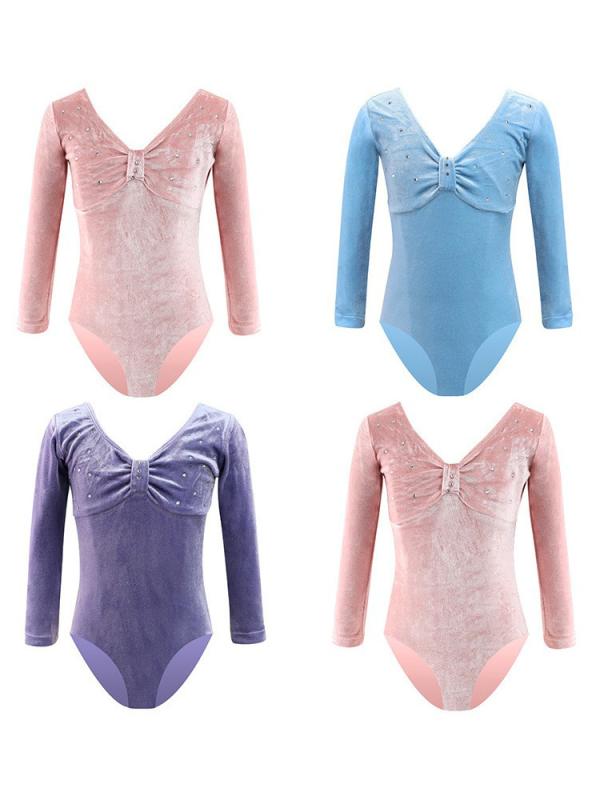 ダンスウェア キッズ 女の子 女の子 長袖 ポリエステル 綿 ベロア ベルベット セパレート セットアップ 練習着 レッスンウェア バレエ服 発表会 体操服 新体操 秋冬 柔らかな肌触り ソフト