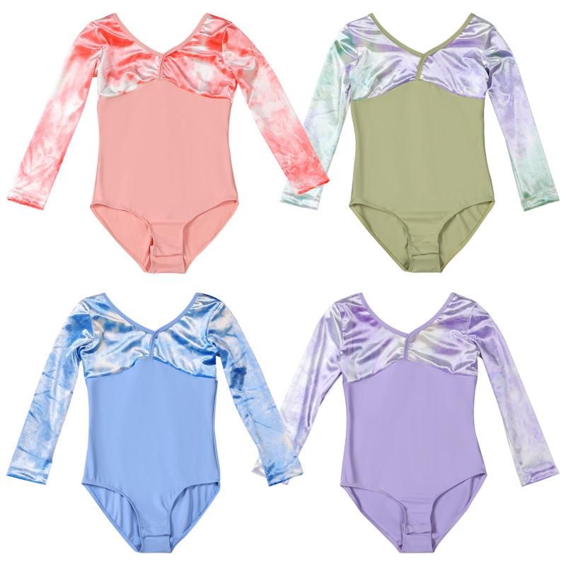 舞踊着 女の子 キッズ 秋冬 ベロア 長袖 練習用 バレエ 民族舞踊 新体操 体操 レオタード ボディスーツ 伸縮性あり 動きやすい 発表会 舞台衣装 おしゃれ かわいい