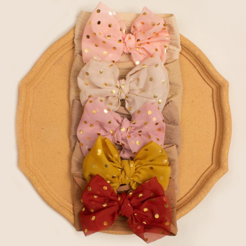 ベビーキッズヘアアクセサリー ヘッドバンド ターバン 欧米風 コーヒー リボン髪飾り 5点セット 普段使..