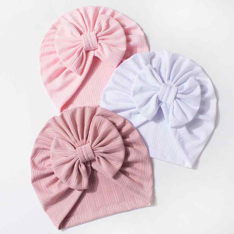 帽子 ベビー キッズ 子供用 ワッフル織り ジャカード織り 縫い目なし リボン かわいい 無地 新生児 赤..