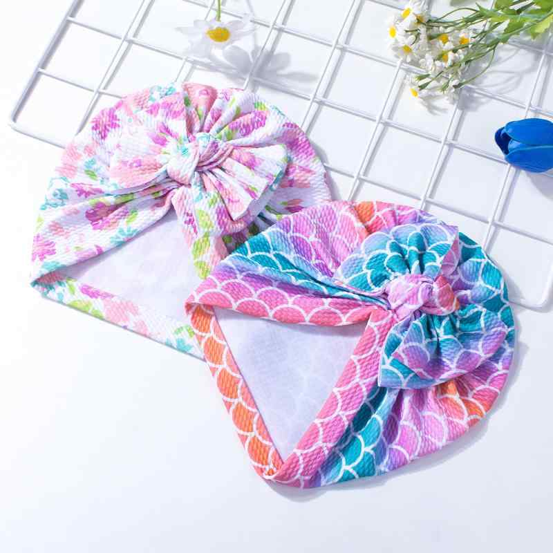 帽子 ベビー 赤ちゃん 新生児 子供用 プリント リボン おしゃれ かわいい 快適 柔らかい 肌触り 頭部保..