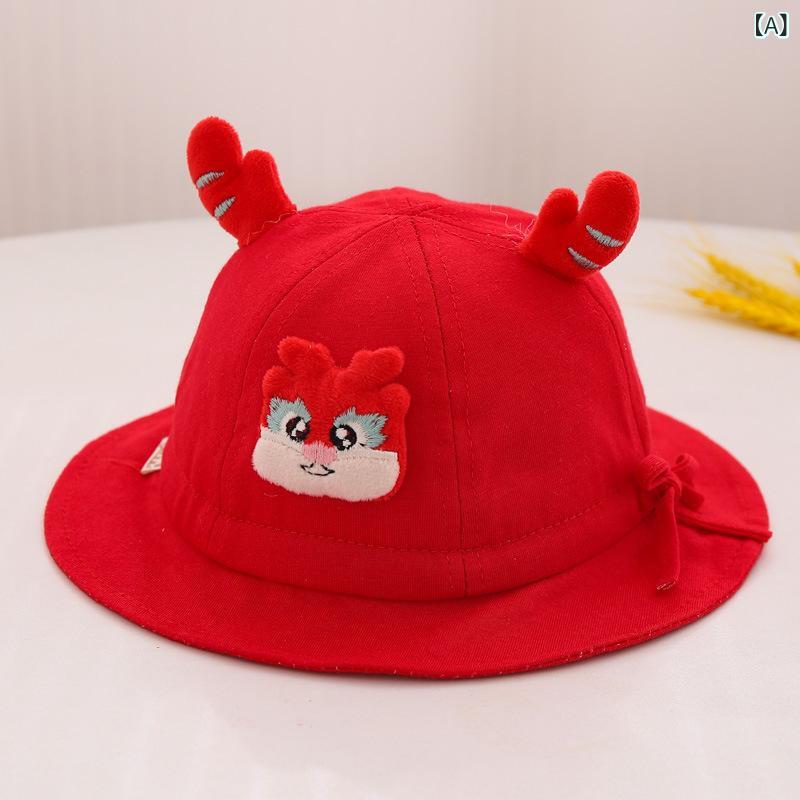 帽子 ベビー 男女兼用 新生児 小月齢 赤ちゃん 春秋 バケットハット フィッシャーマンハット 赤 サイズ..