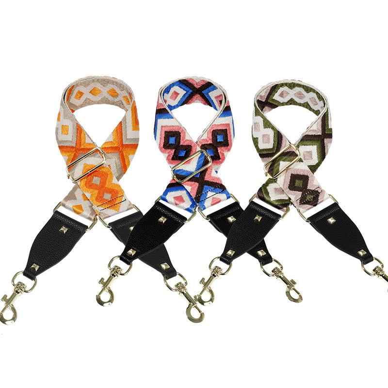 バッグストラップ 長さ調節可能 斜め掛け クロスボディ ウェビング 織り 菱形柄 カラフル マルチカラー..