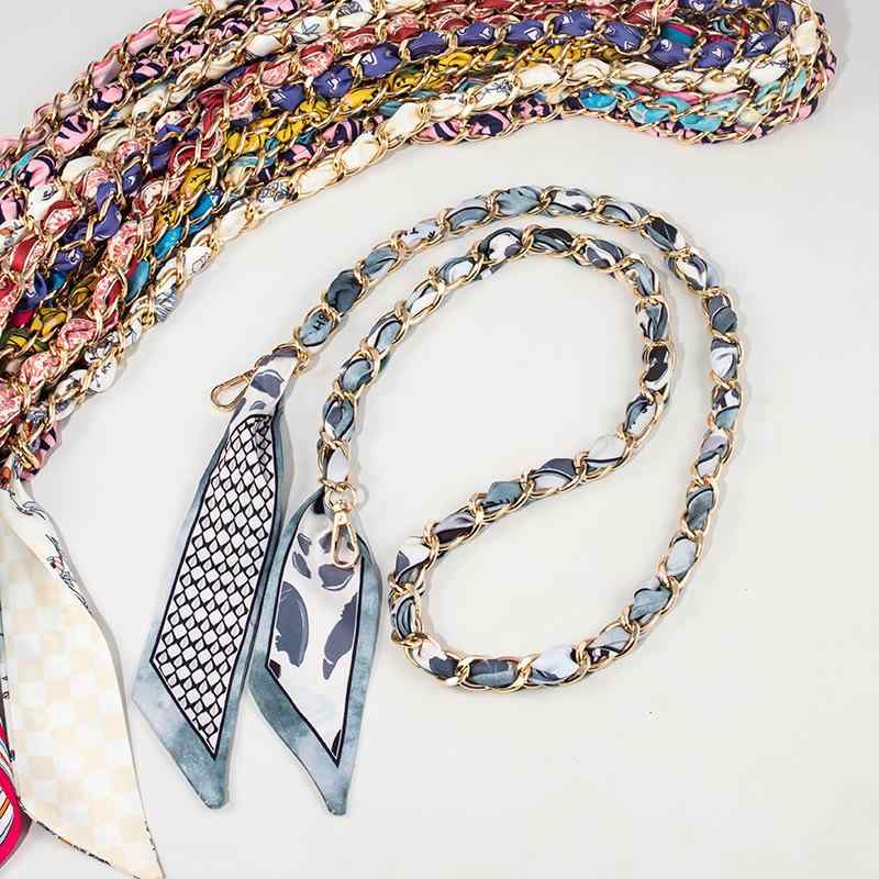 バッグストラップ スカーフチェーン ロング 金属製 ショルダー 交換用 単品 DIYパーツ カバン 付け替え..