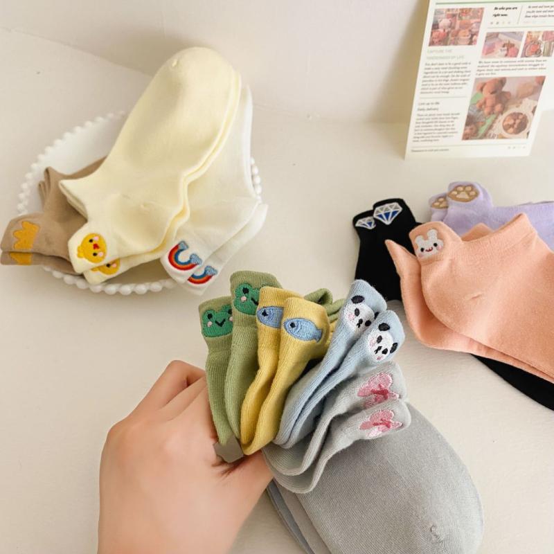 フットカバー レディース 和風 カジュアル パステルカラー キャンディカラー かかと刺繍 アニマルモチーフ かわいい カエル ウサギ パンダ コットン コーマ綿 くるぶし丈 ソックス スニーカー用