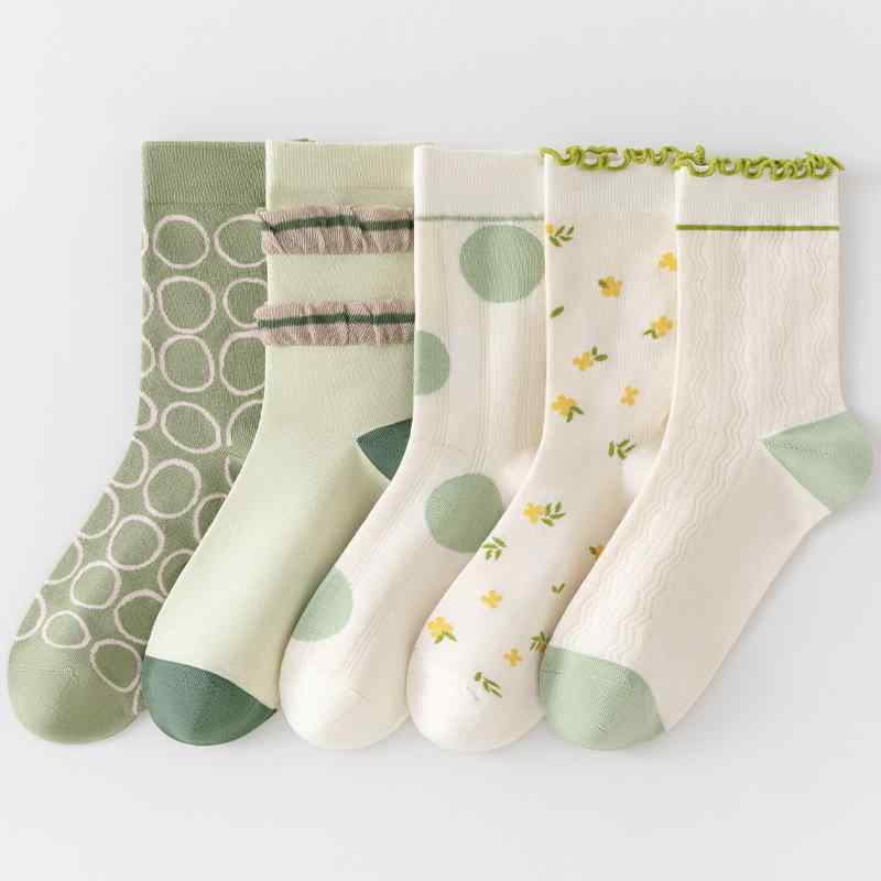 靴下 レディース 5足組 春秋 かかと脱げにくい パンプス フラットシューズ デイリーユース 普段使い 綿 コットンブレンド シームレス ミドル丈 クルー丈 快...