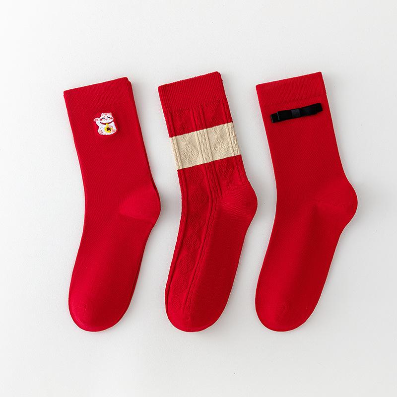 ソックス レディース 招き猫 開運 ラッキーアイテム クルーソックス ミドル丈 秋冬 快適 綿混 柔らかい..