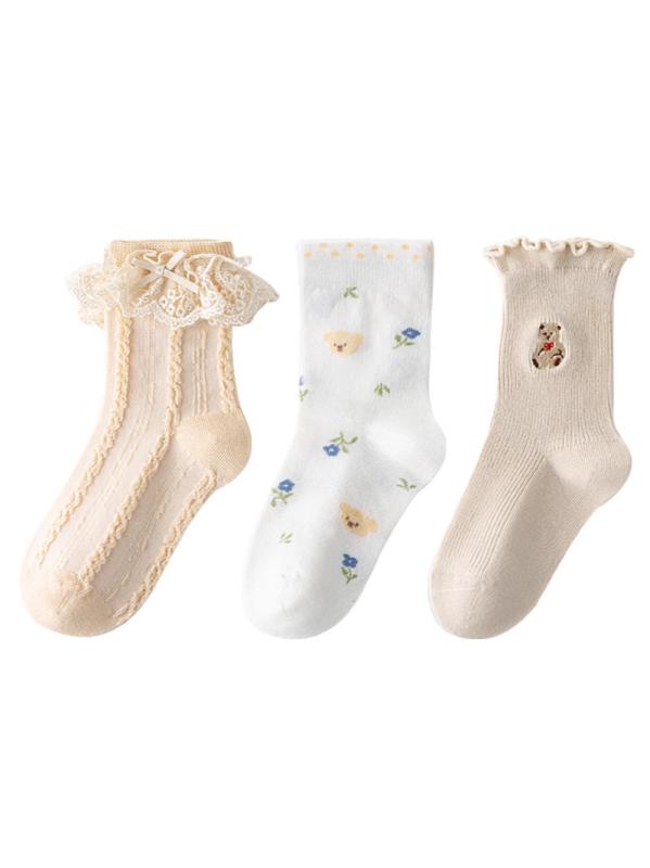 ソックス キッズ 女の子 春夏 薄手 長繊維綿 コットン フリル リボン 蝶結び メッシュ 通気性 涼感 普段使い 通園 かわいい キャラクター柄 手縫い 履き心地快適 子供用