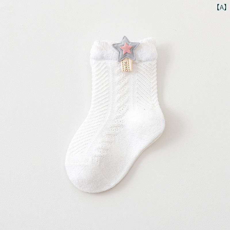 ソックス ベビー キッズ 赤ちゃん 子供 綿 メッシュ 薄手 快適 通気性 伸縮性 キャラクター柄 かわいい ミドル丈 くるぶし丈 浅履き フットカバー 防蚊 冷房対策 普段使い お出かけ用 ルームソックス 春夏