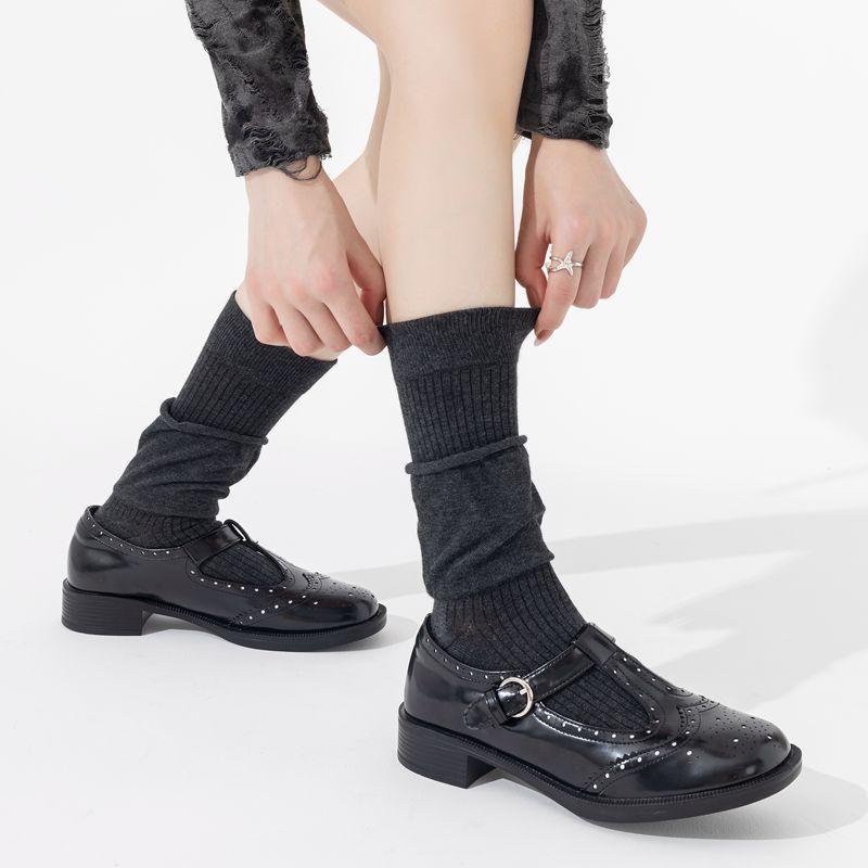 ソックス レディース 春夏 二重リブ ダブルリブ 配色 バイカラー 切り替え ストライプ ボーダー ミドル丈 クルー丈 ルーズソックス くしゅくしゅ 韓国系 韓流 レトロ ヴィンテージ風 スクール風 カレッジ風 靴下 女性用