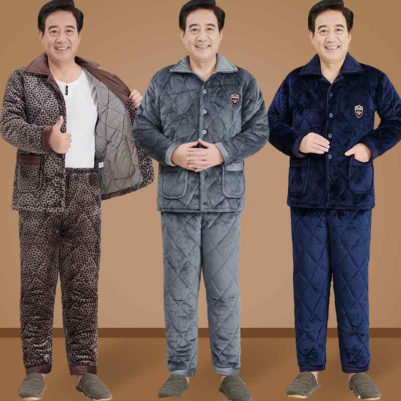パジャマ メンズ 中高年 高齢者 男性用 お父さん おじいちゃん 秋冬物 裏起毛 厚手 保温性 あったか コットン ルームウェア 寝間着 上下セット 部屋着