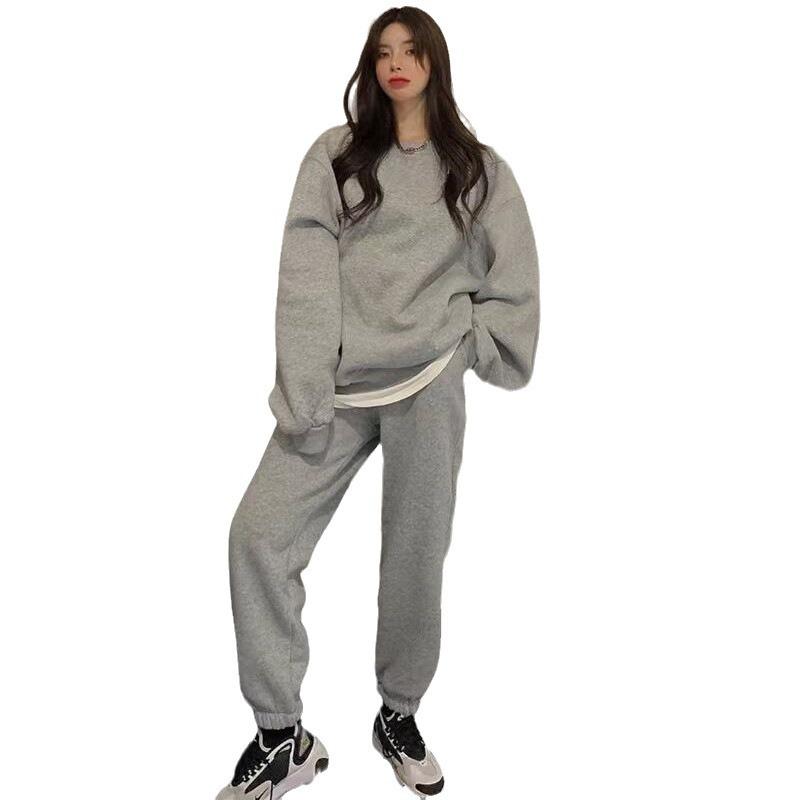 セットアップ レディース 裏起毛 厚手 カジュアル スポーツ ファッション ゆったり ビッグシルエット 長袖 スウェット トレーナー ロングパンツ 長ズボン ボトムス 2点セット 秋冬 普段使い 部屋着 防寒 暖かい