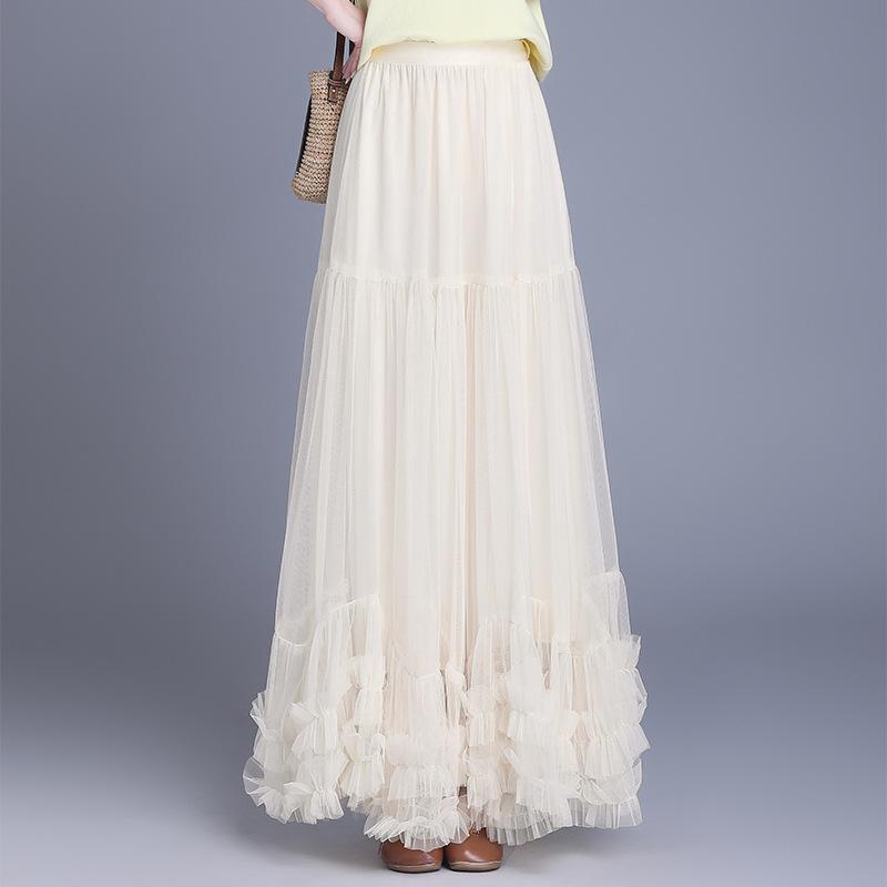 スカート レディース メッシュ チュール Aライン フレア ロング マキシ丈 ゴムウエスト 上品 エレガント きれいめ おしゃれ トレンド 普段使い お出かけ 体型カバー 秋冬