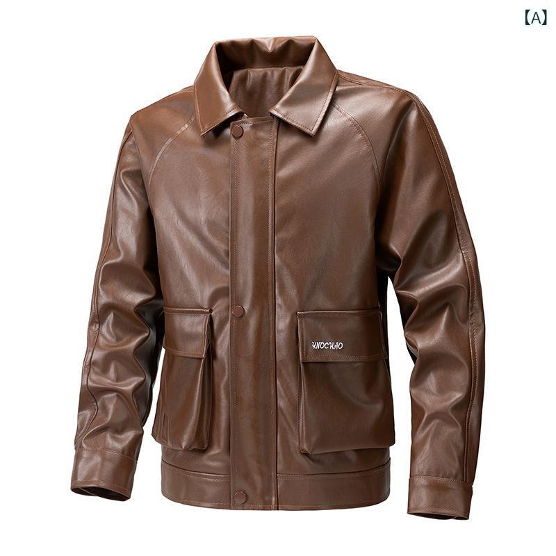 ブルゾン メンズ ライダース レザージャケット 革ジャン ビッグシルエット ゆったり 大きいサイズ カジュアル おしゃれ 襟付き 黒 春秋