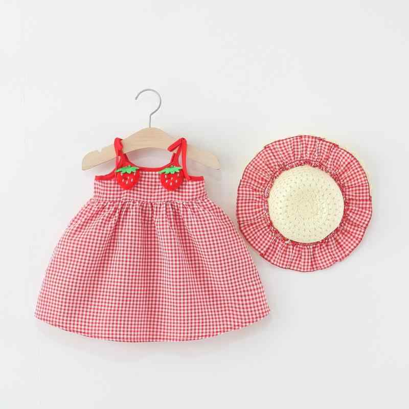 ワンピース 女の子 ベビー 子供 夏 プリンセスドレス キャミソール いちご チェック柄 かわいい スイート 綿 コットン Aライン フレア 赤 レッド 普段使い お出かけ リゾート