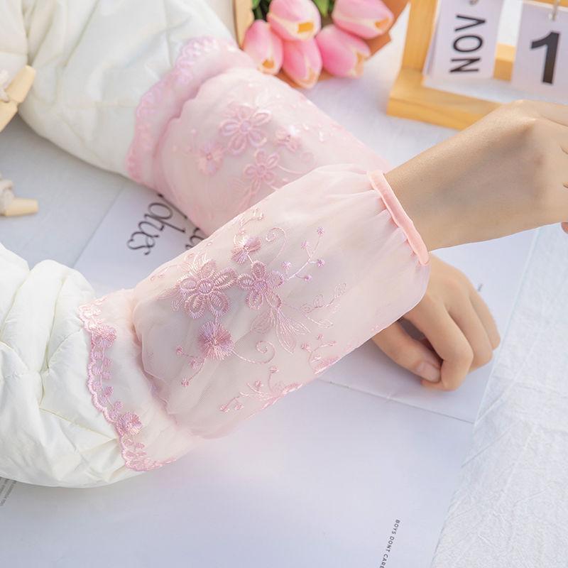 アームカバー レディース レース シアー 透け感 二重袖 秋冬 キッチン 家事 料理 汚れ 油はね防止 事務..