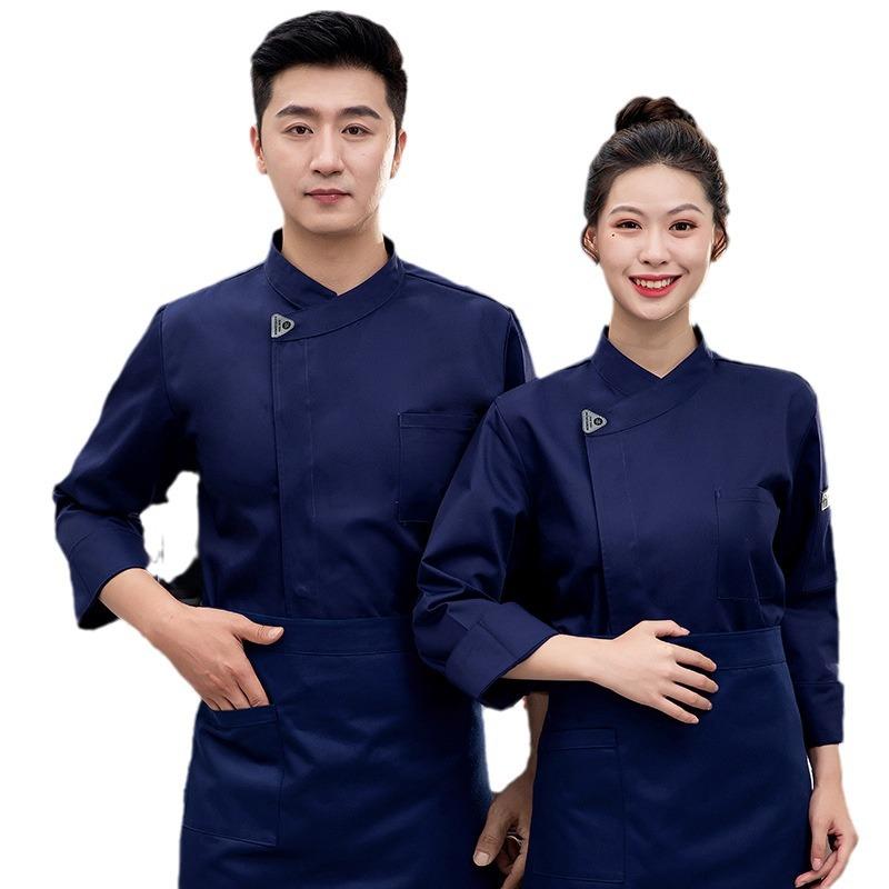 コックコート 男性用 メンズ 高級感 長袖 秋冬 吸湿速乾 ストレッチ 接触冷感 コットン素材 飲食店 厨房 ホテル 調理用 上下セット