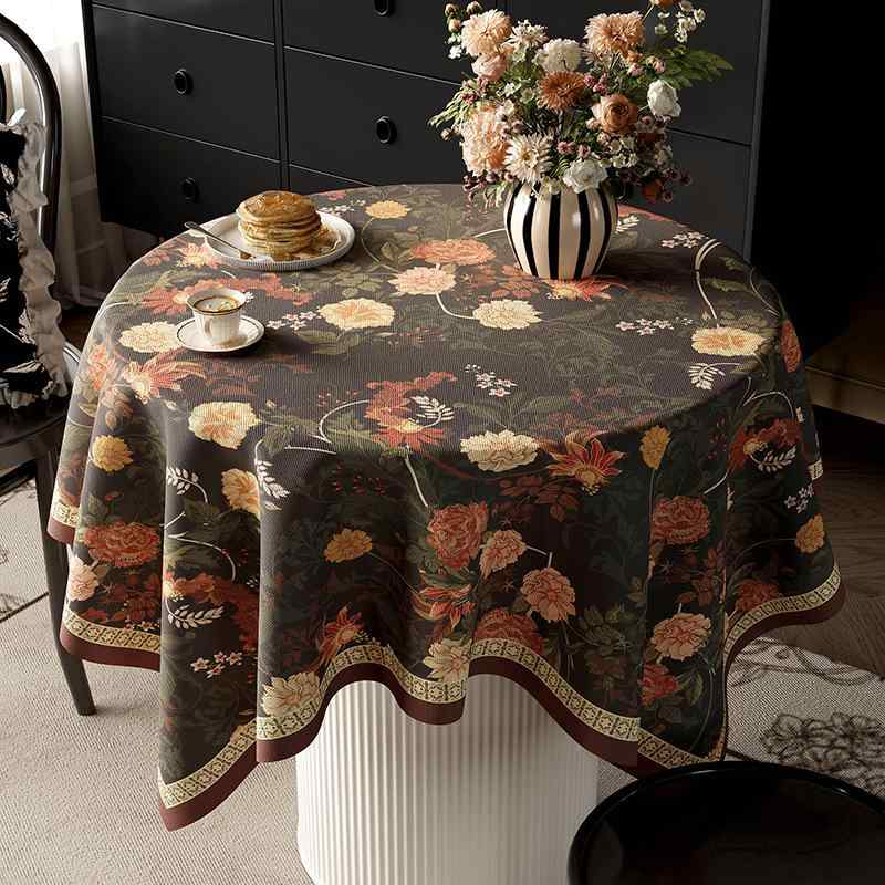 テーブルクロス フレンチ レトロ 円卓用 丸型 ベルベット 高級感 エレガント 上品 おしゃれ 映え コー..