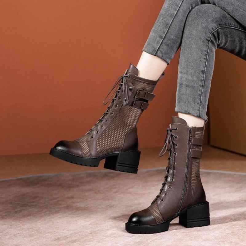 ブーツ レディース 風 ショートブーツ サマーブーツ メッシュ レースアップ 透かし編み PUレザー調 レトロ ラウンドトゥ 太ヒール ハイヒール 通気性 吸湿速乾 滑り止め 大きいサイズ ミドル丈 サイドジップ