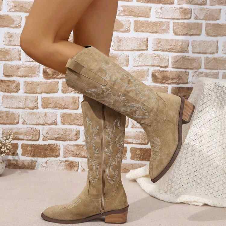 ロングブーツ レディース 大きいサイズ 太ヒール チャンキーヒール ミドルヒール 秋冬 欧米風 おしゃれ..