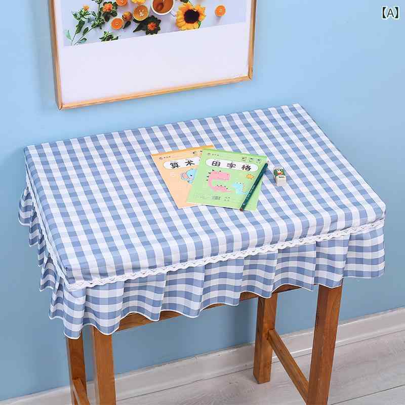 学習机カバー 小学生 幼稚園 子供 キッズ 園児用 デスククロス シンプル チェック柄 裾フリル おしゃれ 防塵 撥水 ポリエステル製 耐久性 モダン かわいい 勉強部屋 リビング 机マット 長方形 ブルー ピンク