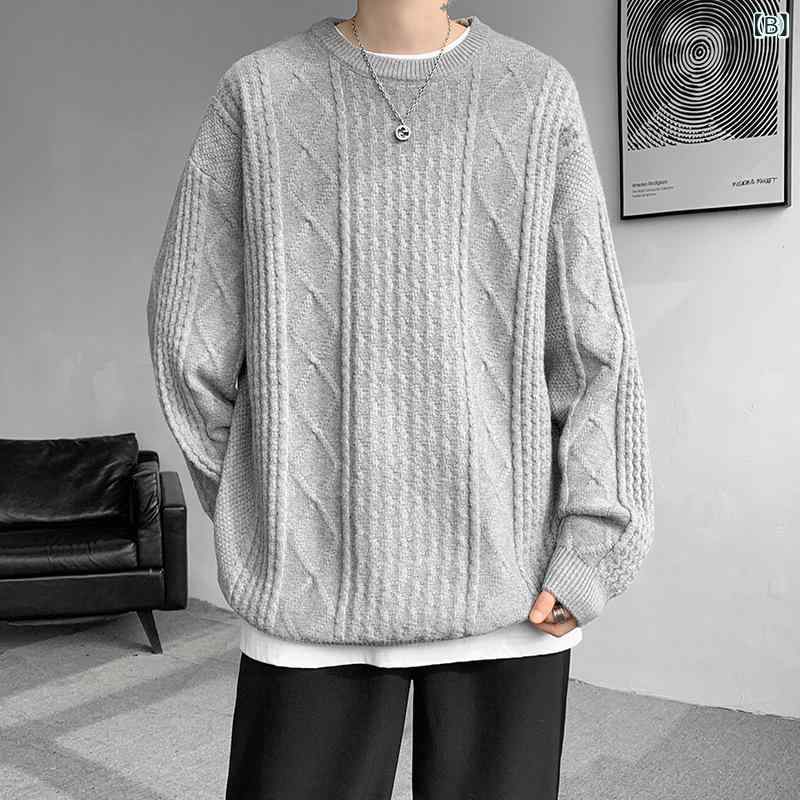 ニット メンズ 男性用 クルーネック ケーブル編み プルオーバー ゆったり リラックス ビッグシルエット 普段使い カジュアル 保温 暖かい インナー トップス 秋冬