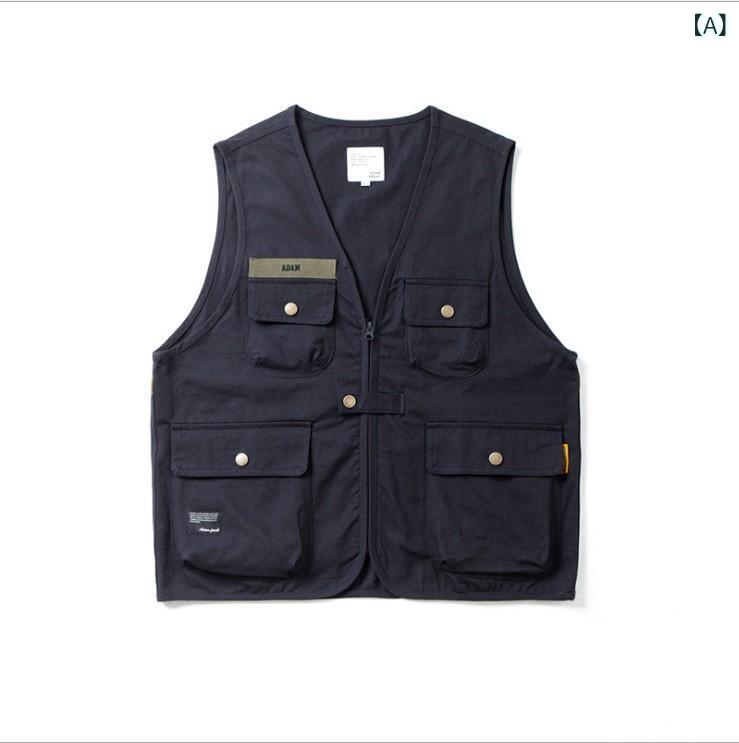 ベスト 男女兼用 ワークウェア 多ポケット 原宿 ストリート ファッション ノースリーブ ゆったり ビッグシルエット 機能性 高機能 春夏 アウトドア カジュアル アメカジ トップス 羽織り ジレ