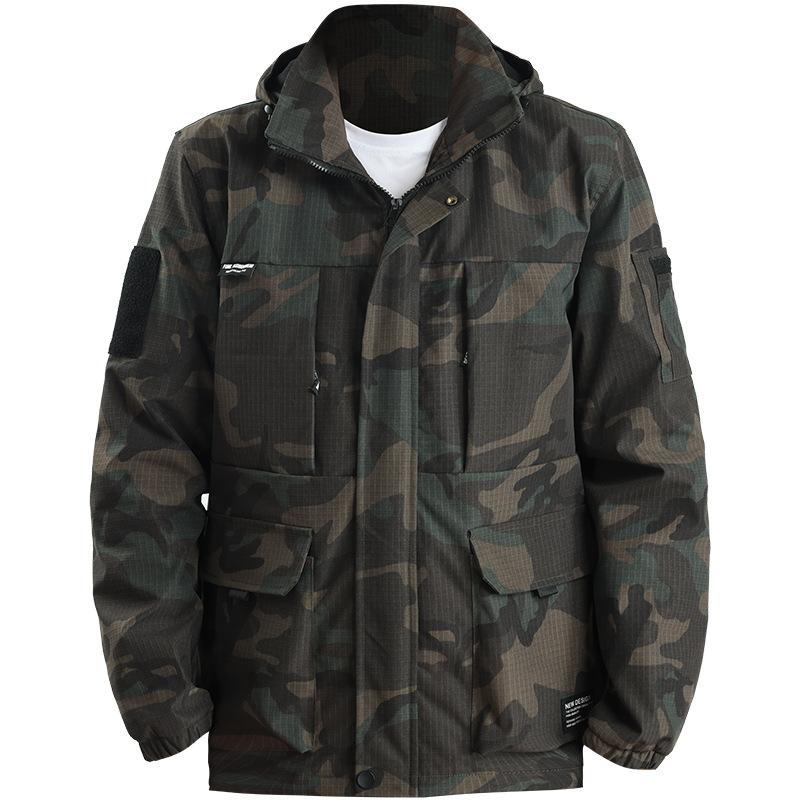 ジャケット メンズ 男性用 秋冬 裏起毛 厚手 防寒 保温 あったか ワークウェア 迷彩柄 カモフラージュ ウィンドブレーカー フード付き アウトドア 登山 レジャー カジュアル