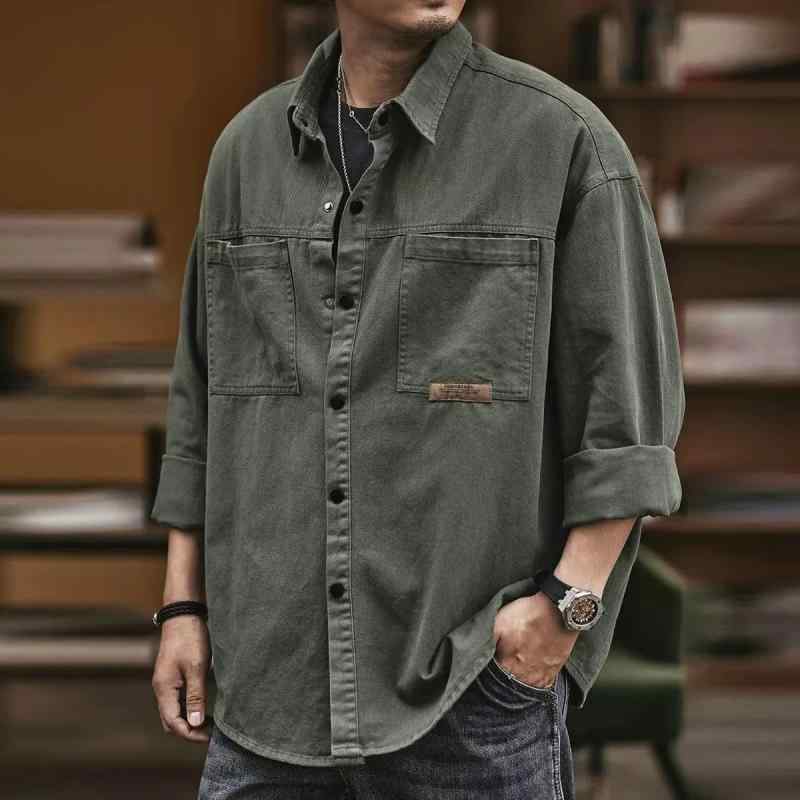 シャツジャケット メンズ ワークテイスト オーバーサイズ ビッグシルエット ゆったり カジュアルアウタ..