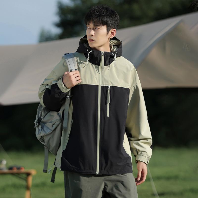 ジャケット メンズ 男性用 フード付き カジュアル アウター 切り替え リブ袖 ゆったり ビッグシルエット ルーズフィット ファッション トレンド 若者向け 羽織り