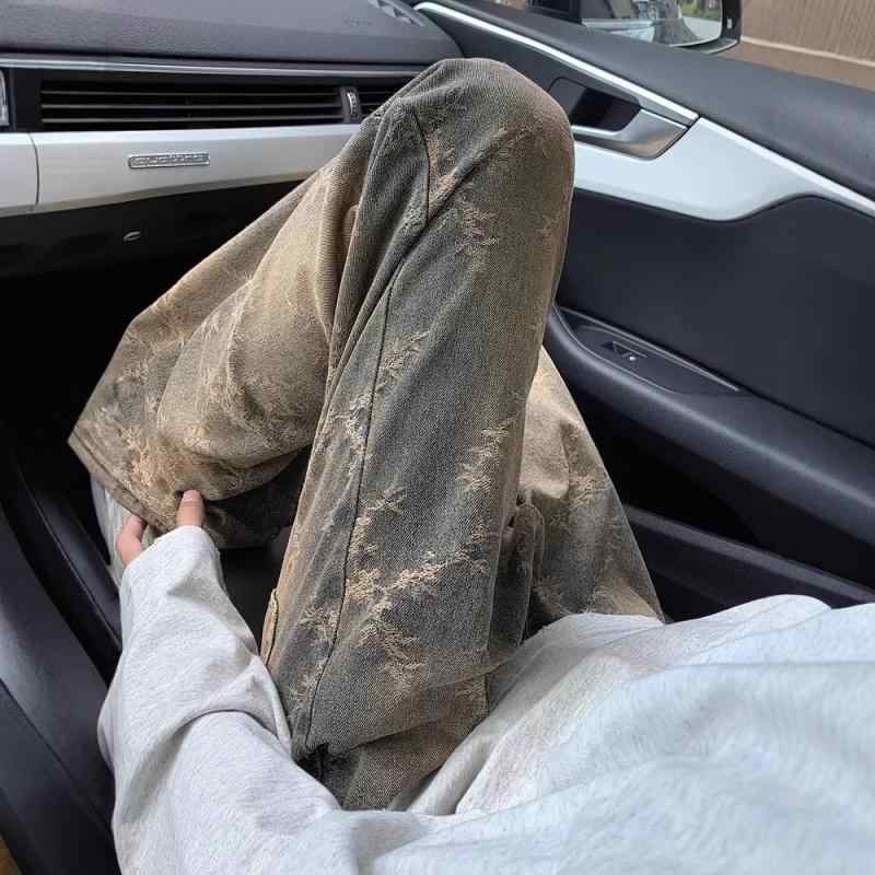 ジーンズ ユニセックス 男女兼用 ヴィンテージ風 アメカジ ハイストリート Vibeスタイル ルーズ ワイド ストレート ブーツカット フレア スタイルアップ 着痩せ効果 カジュアル 普段使い(4)