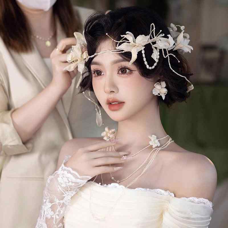 髪飾り レディース 花モチーフ フリンジ タッセル ヘッドドレス 結婚式 ウェディング 花嫁 ブライダル ..