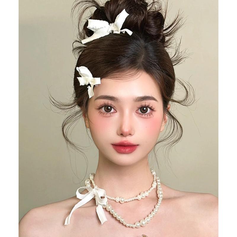 アクセサリーセット レディース バレエ風 模造パール フェイクパール ネックレス 編み込み リボン ヘアクリップ 髪飾り エレガント 上品 華やか パーティードレス お呼ばれ 結婚式 フォーマル スタイル